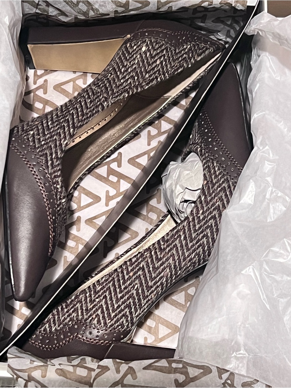 Adrienne Vittadini Brown Woven Pointed Toe Pumps